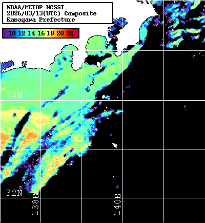 NOAA、MetOp 人工衛星画像 検索結果, 水温分布を図示