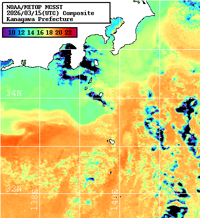 NOAA、MetOp 人工衛星画像 検索結果, 水温分布を図示