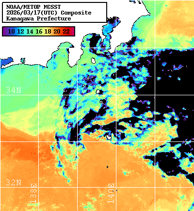 NOAA、MetOp 人工衛星画像 検索結果, 水温分布を図示