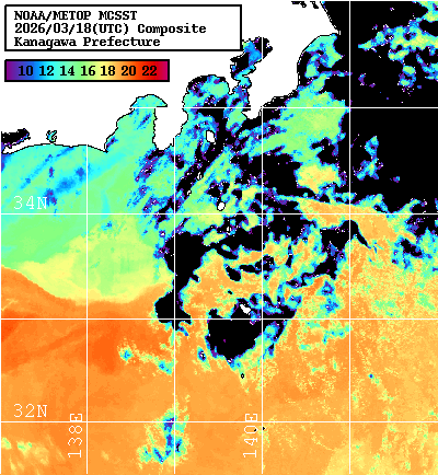 NOAA、MetOp 人工衛星画像 検索結果, 水温分布を図示