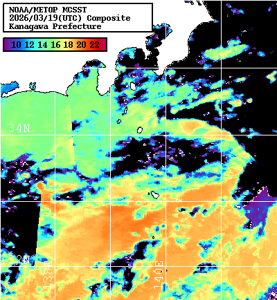 NOAA、MetOp 人工衛星画像 検索結果, 水温分布を図示