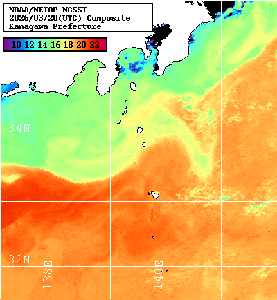 NOAA、MetOp 人工衛星画像 検索結果, 水温分布を図示