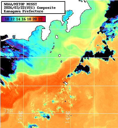 NOAA、MetOp 人工衛星画像 検索結果, 水温分布を図示