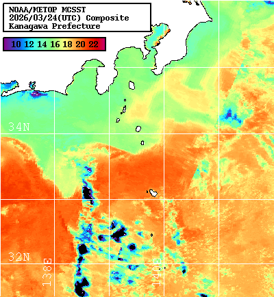 NOAA、MetOp 人工衛星画像 検索結果, 水温分布を図示