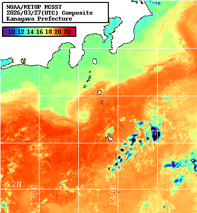 NOAA、MetOp 人工衛星画像 検索結果, 水温分布を図示