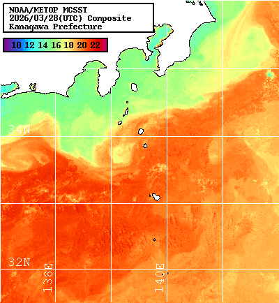 NOAA、MetOp 人工衛星画像 検索結果, 水温分布を図示