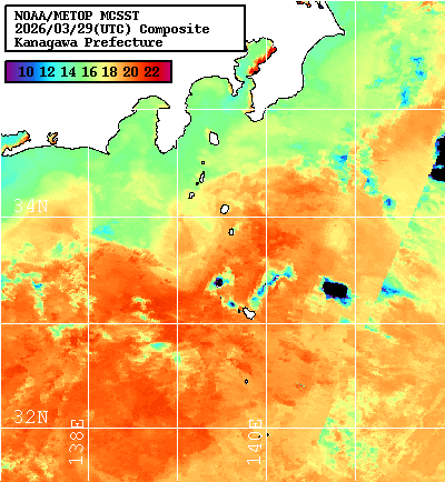 NOAA、MetOp 人工衛星画像 検索結果, 水温分布を図示