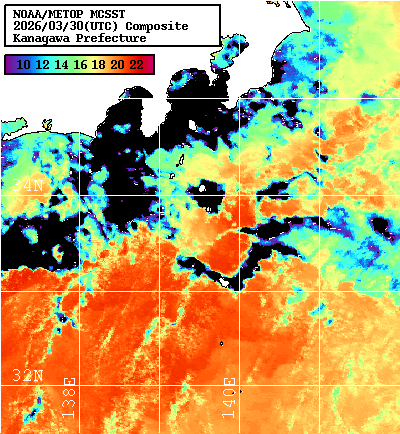 NOAA、MetOp 人工衛星画像 検索結果, 水温分布を図示