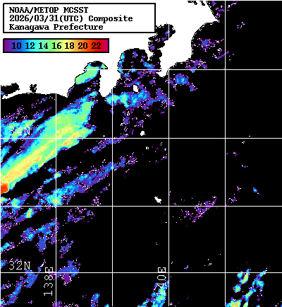 NOAA、MetOp 人工衛星画像 検索結果, 水温分布を図示