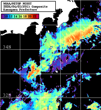 NOAA、MetOp 人工衛星画像 検索結果, 水温分布を図示