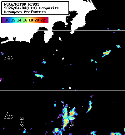 NOAA、MetOp 人工衛星画像 検索結果, 水温分布を図示