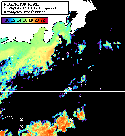 NOAA、MetOp 人工衛星画像 検索結果, 水温分布を図示