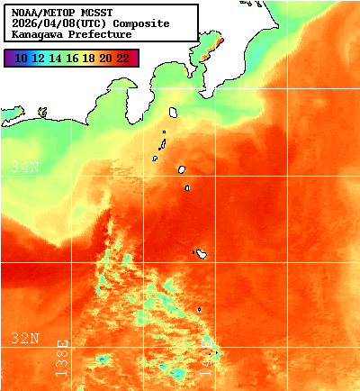 NOAA、MetOp 人工衛星画像 検索結果, 水温分布を図示