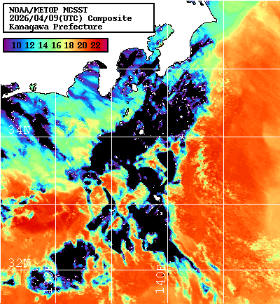 NOAA、MetOp 人工衛星画像 検索結果, 水温分布を図示
