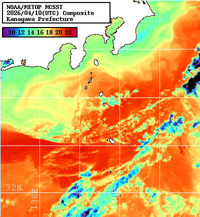 NOAA、MetOp 人工衛星画像 検索結果, 水温分布を図示