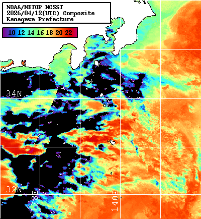 NOAA、MetOp 人工衛星画像 検索結果, 水温分布を図示
