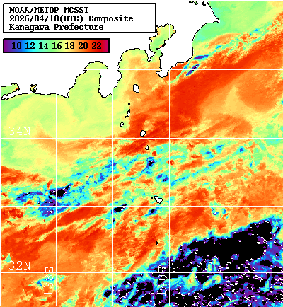 NOAA、MetOp 人工衛星画像 検索結果, 水温分布を図示