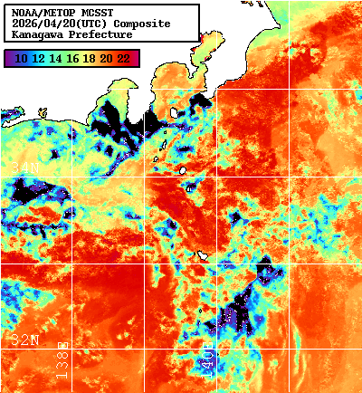 NOAA、MetOp 人工衛星画像 検索結果, 水温分布を図示
