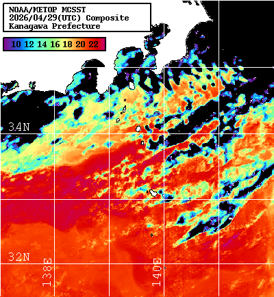 NOAA、MetOp 人工衛星画像 検索結果, 水温分布を図示