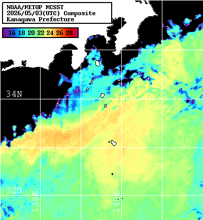 NOAA、MetOp 人工衛星画像 検索結果, 水温分布を図示