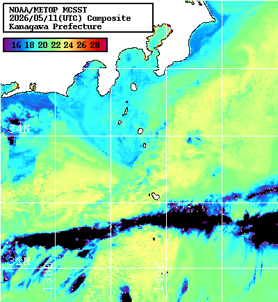 NOAA、MetOp 人工衛星画像 検索結果, 水温分布を図示