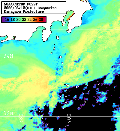 NOAA、MetOp 人工衛星画像 検索結果, 水温分布を図示