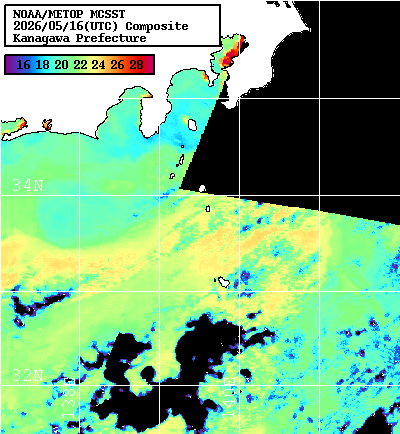 NOAA、MetOp 人工衛星画像 検索結果, 水温分布を図示