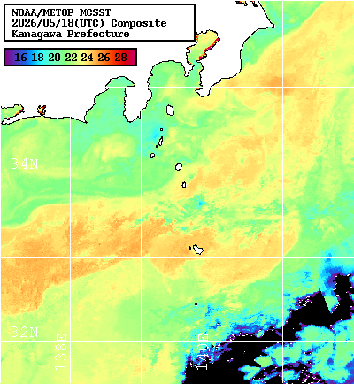 NOAA、MetOp 人工衛星画像 検索結果, 水温分布を図示