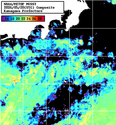 NOAA、MetOp 人工衛星画像 検索結果, 水温分布を図示