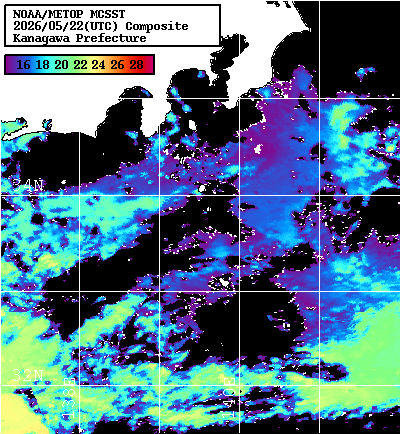 NOAA、MetOp 人工衛星画像 検索結果, 水温分布を図示