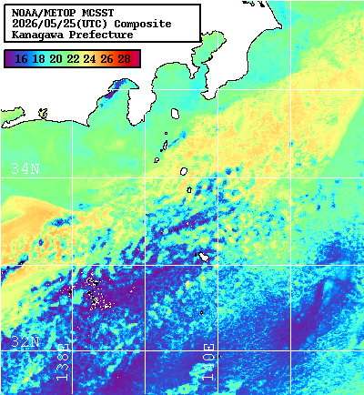 NOAA、MetOp 人工衛星画像 検索結果, 水温分布を図示