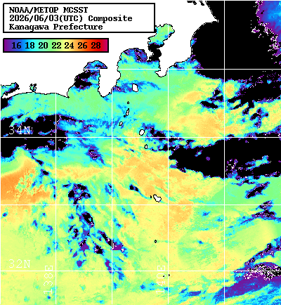 NOAA、MetOp 人工衛星画像 検索結果, 水温分布を図示