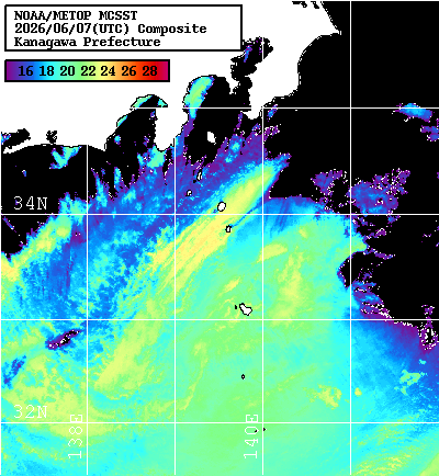 NOAA、MetOp 人工衛星画像 検索結果, 水温分布を図示