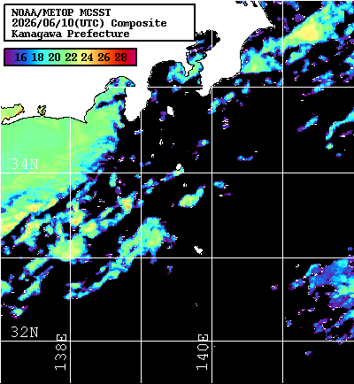 NOAA、MetOp 人工衛星画像 検索結果, 水温分布を図示
