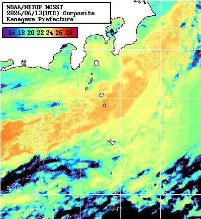NOAA、MetOp 人工衛星画像 検索結果, 水温分布を図示