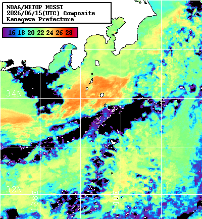 NOAA、MetOp 人工衛星画像 検索結果, 水温分布を図示