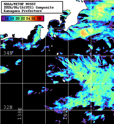NOAA、MetOp 人工衛星画像 検索結果, 水温分布を図示