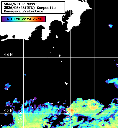 NOAA、MetOp 人工衛星画像 検索結果, 水温分布を図示
