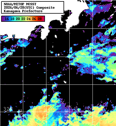 NOAA、MetOp 人工衛星画像 検索結果, 水温分布を図示