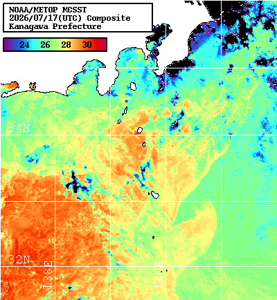 NOAA、MetOp 人工衛星画像 検索結果, 水温分布を図示