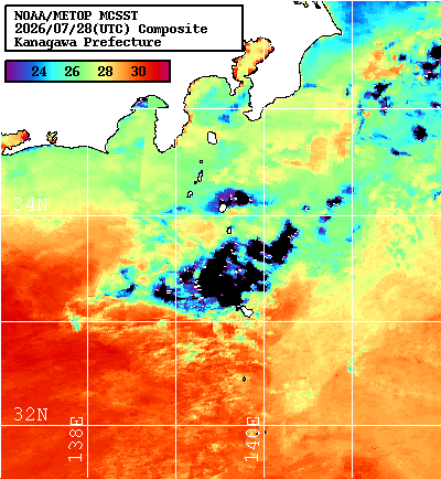 NOAA、MetOp 人工衛星画像 検索結果, 水温分布を図示