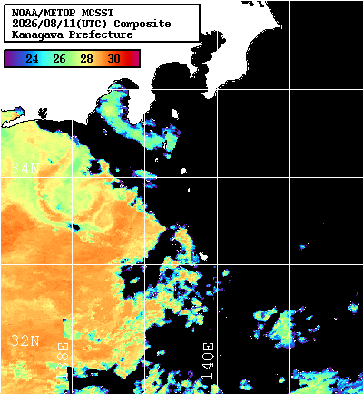 NOAA、MetOp 人工衛星画像 検索結果, 水温分布を図示