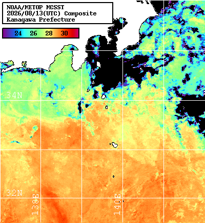 NOAA、MetOp 人工衛星画像 検索結果, 水温分布を図示