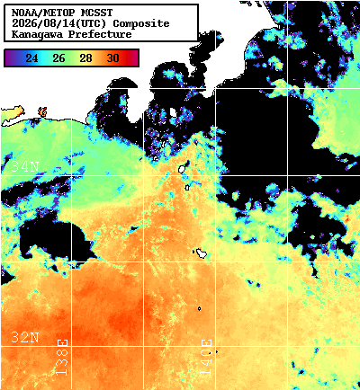 NOAA、MetOp 人工衛星画像 検索結果, 水温分布を図示