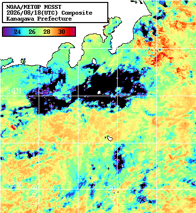 NOAA、MetOp 人工衛星画像 検索結果, 水温分布を図示