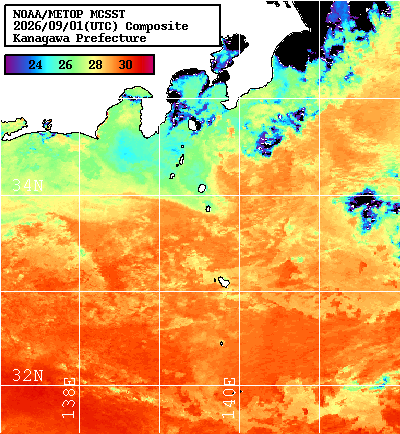 NOAA、MetOp 人工衛星画像 検索結果, 水温分布を図示