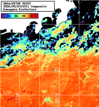 NOAA、MetOp 人工衛星画像 検索結果, 水温分布を図示