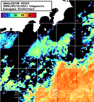 NOAA、MetOp 人工衛星画像 検索結果, 水温分布を図示
