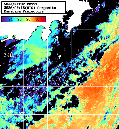 NOAA、MetOp 人工衛星画像 検索結果, 水温分布を図示