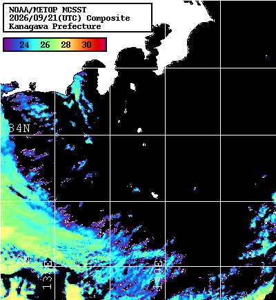 NOAA、MetOp 人工衛星画像 検索結果, 水温分布を図示